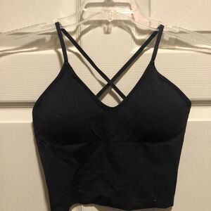 ITXON Black Cute Crop Top with Spaghetti Straps/Padded Sports Bra  M